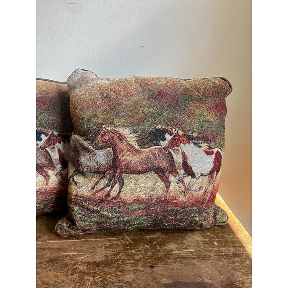 Pair of Vintage Horse Tapestry Throw Pillows | Set of 2 Equestrian Pillows - Picture 3 of 3